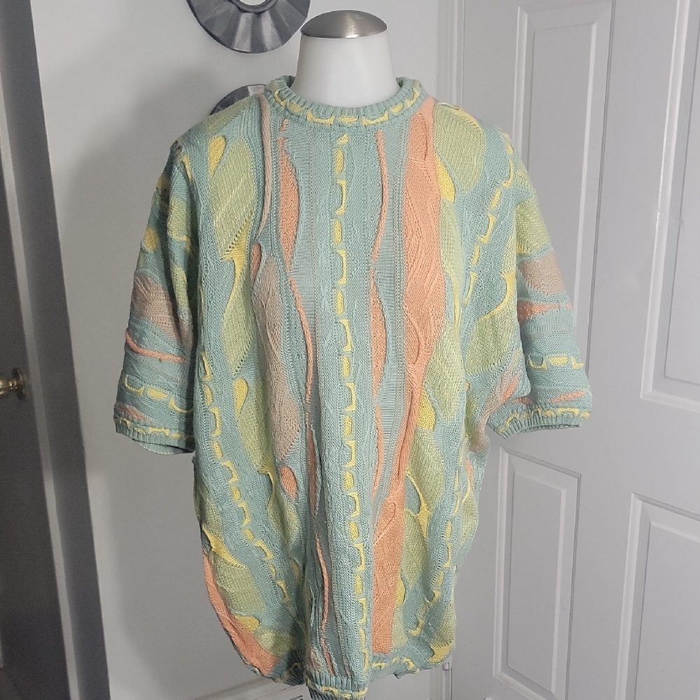 Bagazoi Vintage Men's  Multicolor Knit Short Sleeves Sweater Size large